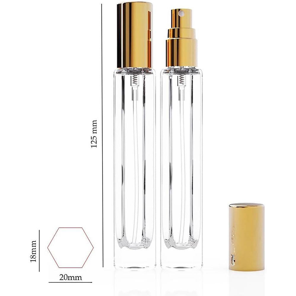 Sticluță Mini de Parfum din Sticlă de 10 ml cu Instrumente de Dozare(Transparent+Cap Auriu)