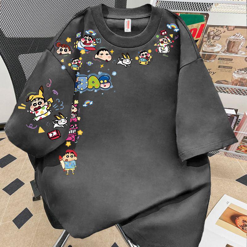 290g Unisex Summer Cartoon Shin-chan Short Sleeve T-shirt - Trendy High-end Couple Top