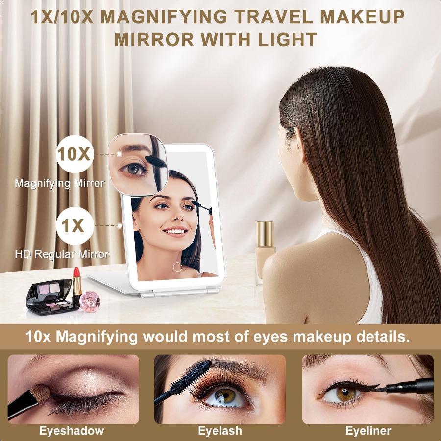 

Светодиодное складное дорожное зеркало для макияжа 5x7 дюймов, 3 режима подсветки, USB-перезаряжаемое, сенсорный экран, портативное настольное косметическое зеркало United States