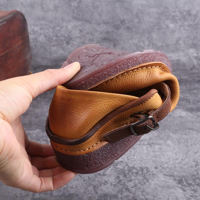Retro Women's Shoes with Soft Soles and Soft Tops Casual Single Shoes with Comfortable Buckles and Cowhide Mom Shoes