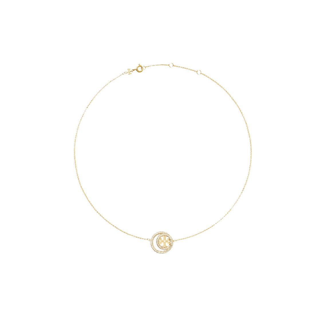 Tory Burch Logo Design Crystal Brass Glass Necklace Women necklace Gold 157225-783 F,Gold