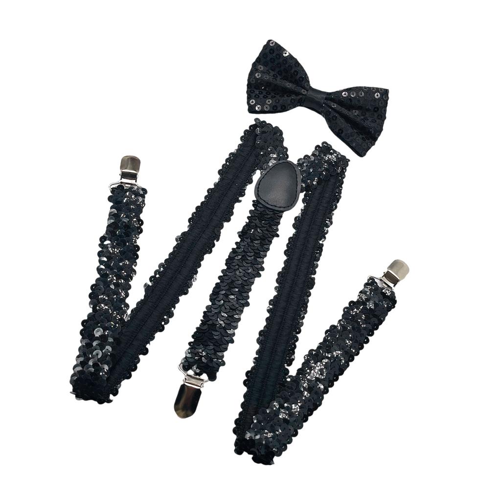 Shimmering Suspenders and Bowtie Set for Men with Metal Clip Comfortable and Popular Costume Braces for Party Gathering