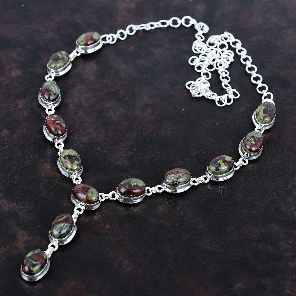 Dragon Bloodstone Necklace Handmade Gemstone Necklace 925 Sterling Silver Necklace Adjustable Chain Necklace Antique Jewelry Gifts for Women