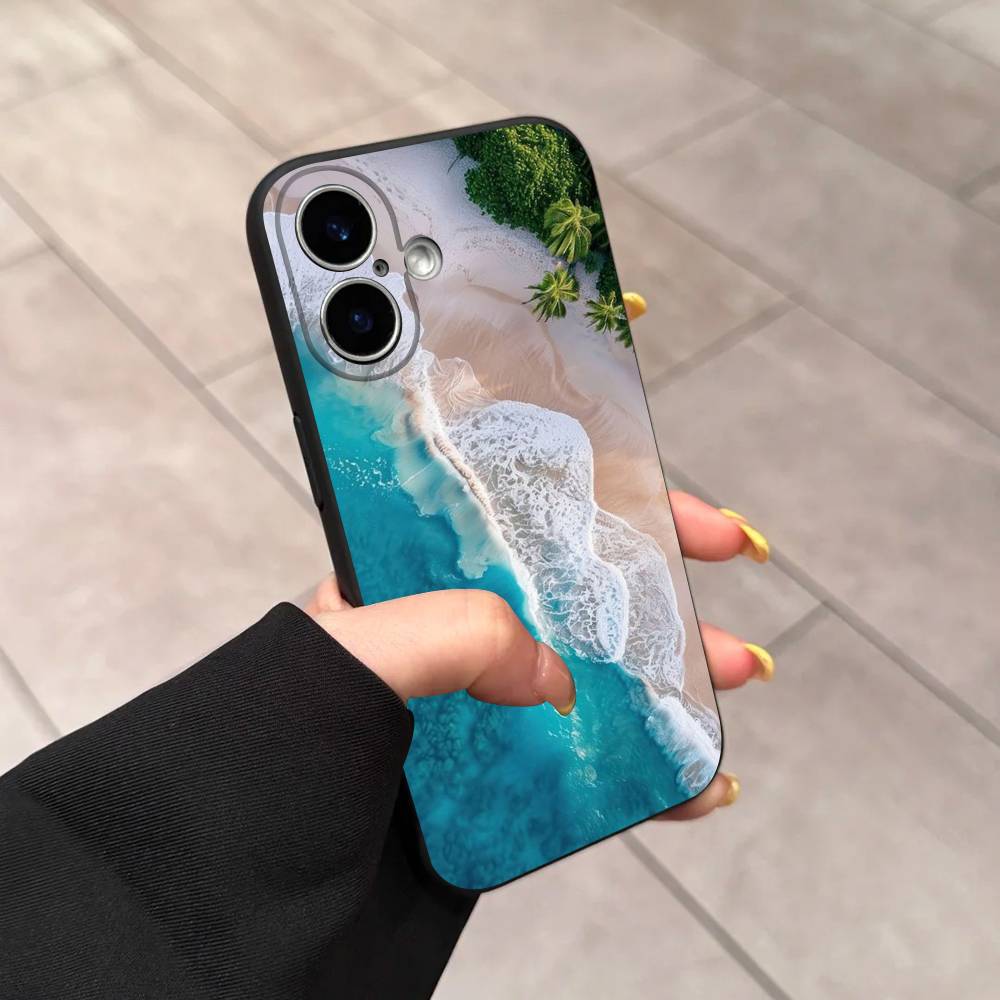 Blue Sea Ocean Waves Phone Case For iPhone 17 16 15 14 13 12 11 Pro Max Plus Mini Soft Silicone Black Shockproof TPU