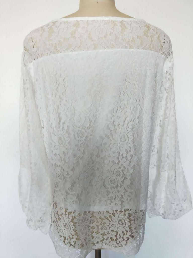European and American Women's White Lace V-Neck Loose Pullover Long Sleeve Top