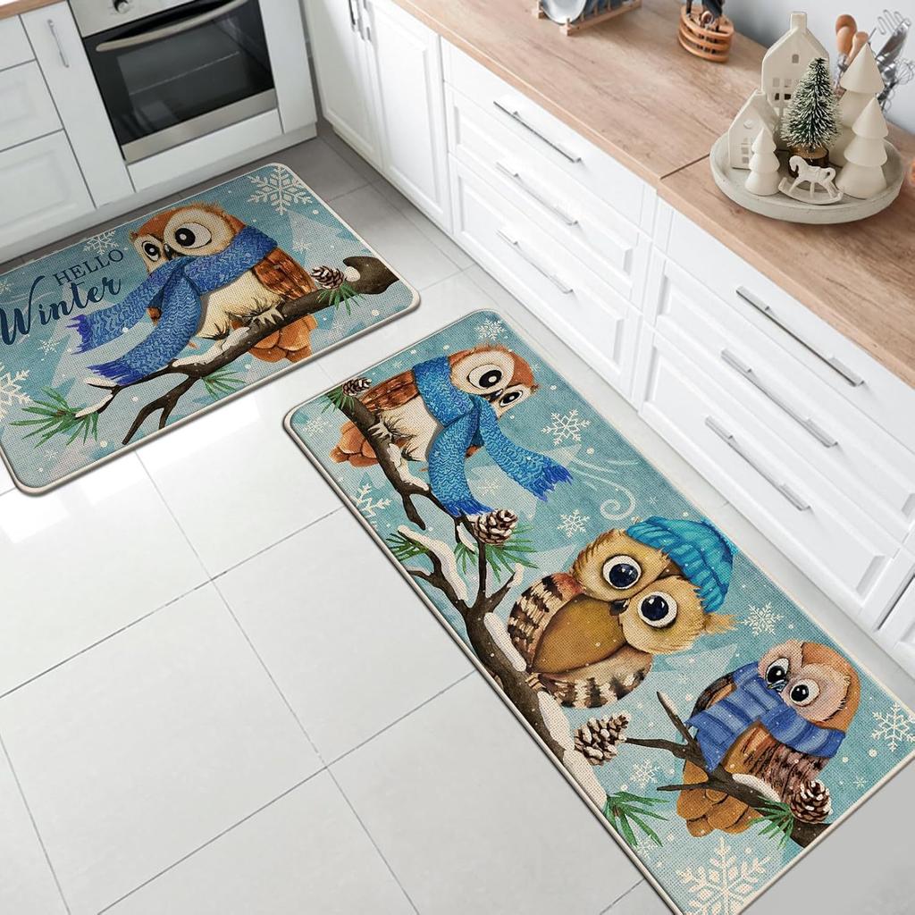Christmas Kitchen Mat Household Kitchen Water-Absorbing And Dirt-Resistant Long Strip Two-Piece Set Foot Mat Decorative Floor Mat
