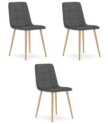 KARA Chair - Dark Gray Velvet / Wood Color Legs X 3