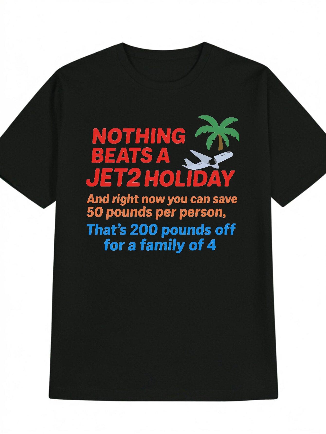 MenS Funny Jet2 Holiday Graphic TShirt  Nothing Beats a Jet2 Holiday Saying  Black Tee with Red  Blue Text  Lightweight M