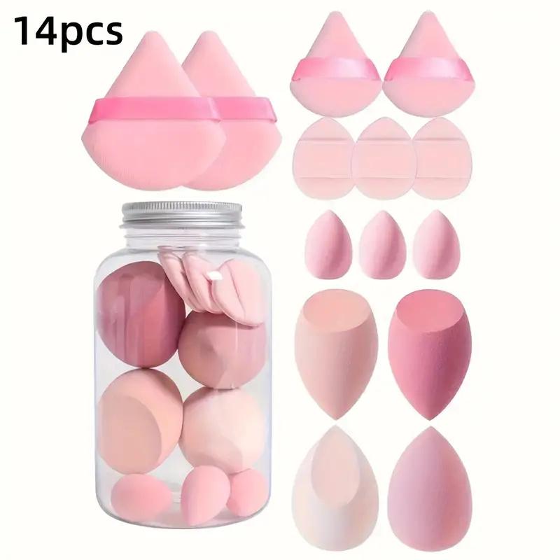 14pcs Makeup Sponge Set With Storage Jar Makeup Blender Cosmetic Puff Makeup Sponge Cushion Foundation Powder Sponge Beauty Tool