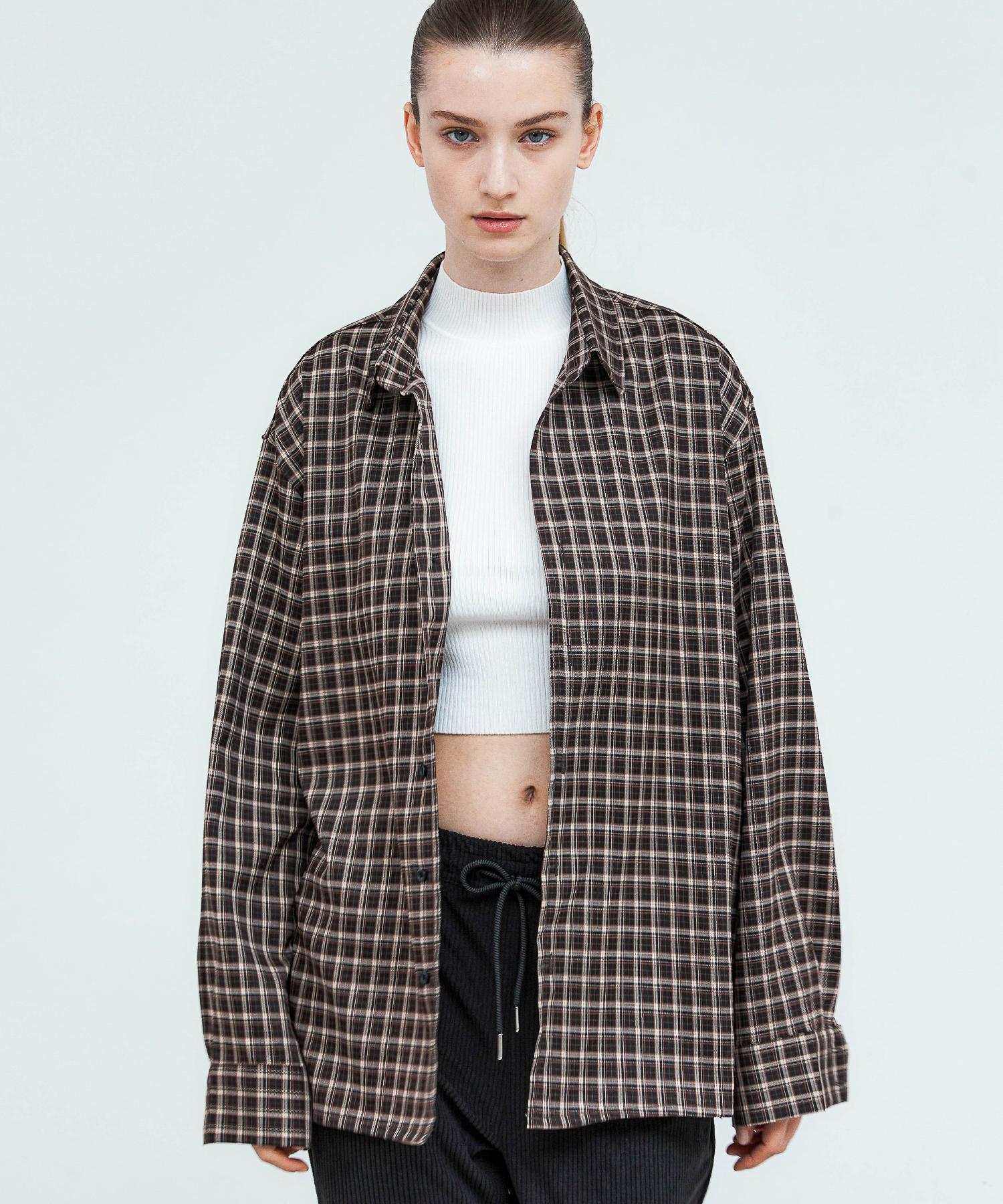 Triple Sense Formal Oversized Check Shirt_Black Brown Black/L