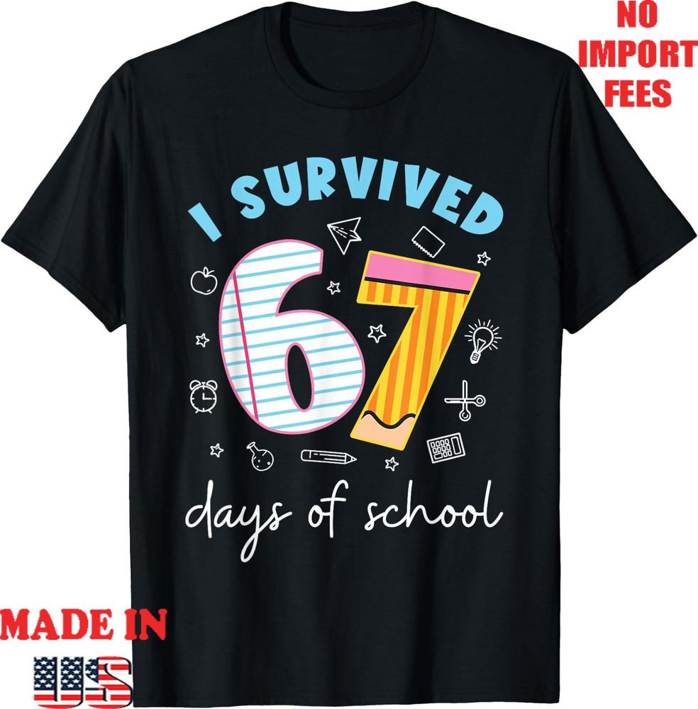 

I Survived 67 Days Of School Funny Teacher Student T-Shirt, Unisex Adult Kid Tee L