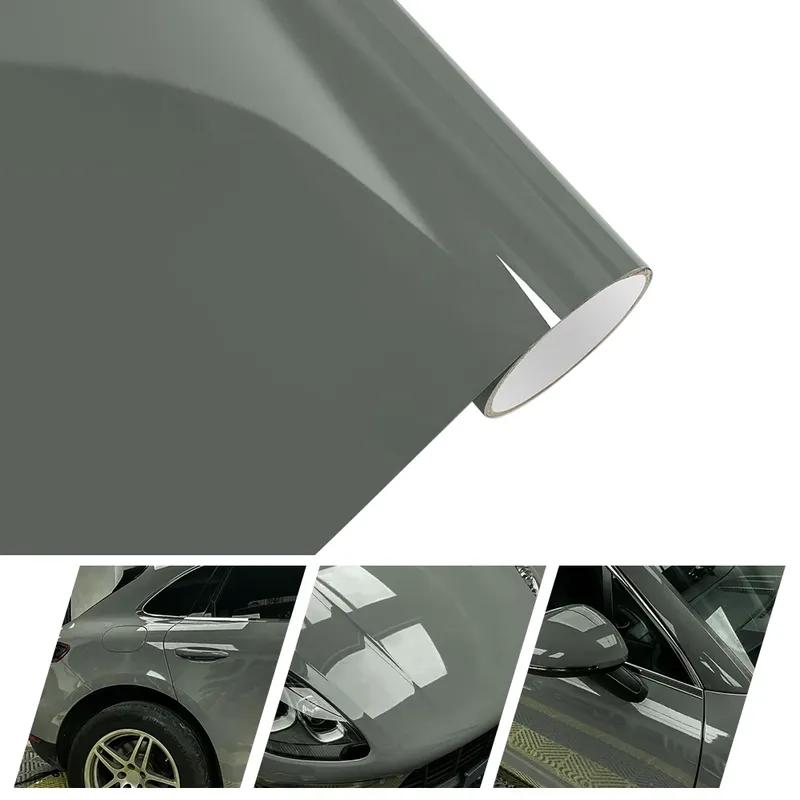 High Glossy PET Nardo Grey Vinyl Wrap Film Waterproof Car Sticker Body Decor Self-Adhesive Decal Auto Motorcycle DIY Accessories