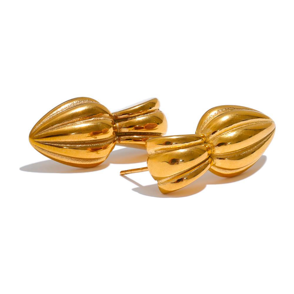

Yhpup Distinctive Stainless Steel Metal Geometric Stripe Stud Earrings Golden Texture Tarnish Resistant Stylish Unique Jewelry