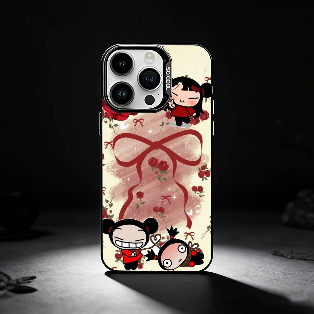Chinese Doll Pucca And Garu Phone Case For iPhone 17,16,15,14,13,12,11 Plus,Pro Max,XS,Colored silver phone case
