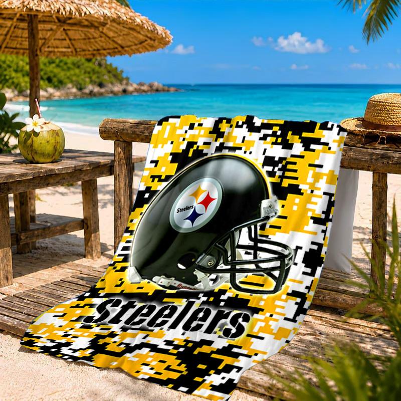 Telo Mare con Logo Pittsburgh Steelers, Asciugatura Rapida, Facile da Curare, Adatto sia per il Fitness che per le Vacanze al Mare, Essenziale Sportivo