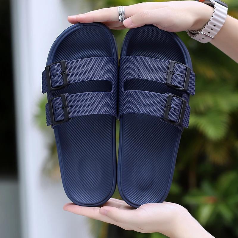 Fashion Summer Yellow Men's Slippers Size 39-47 Buckle Design Indoor Slippers For Men Comfortable Non-Slip Platform Sandals Man Slides