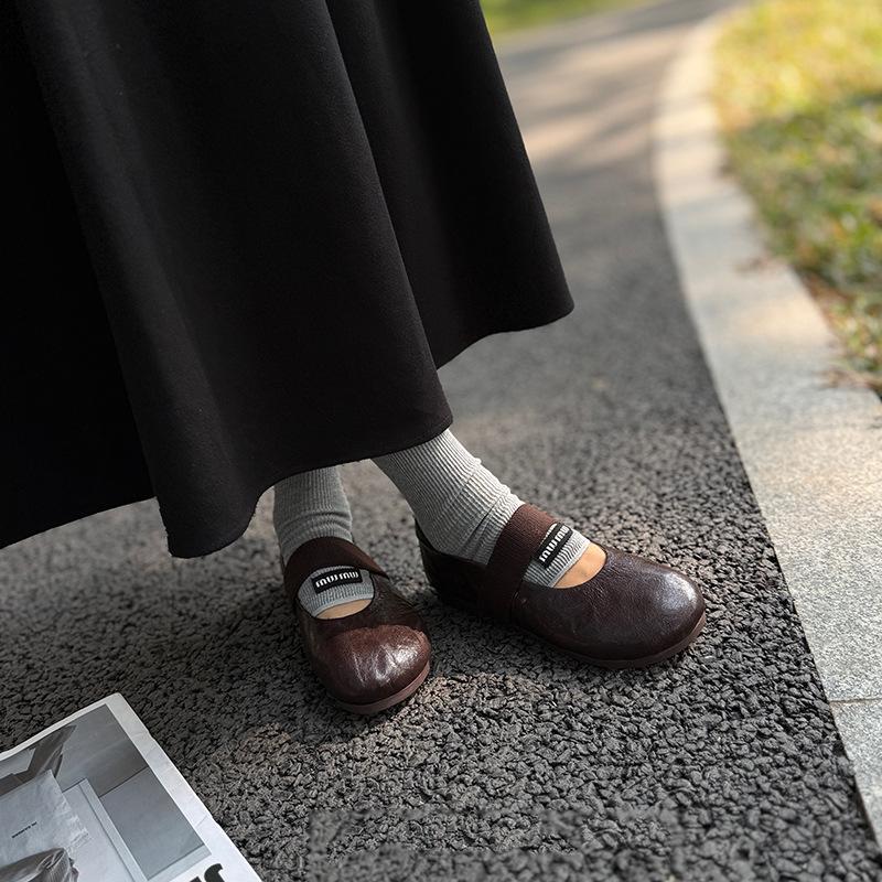 Johnature Sapatos Mary Jane Femininos de Couro Genuíno com Elástico Casual de Couro de Vaca Macio Flats Confortáveis com Solado Macio