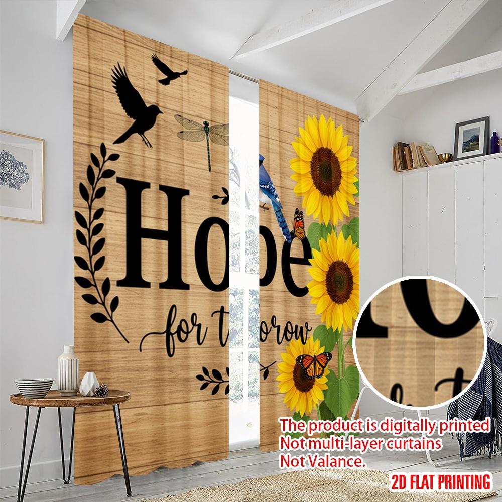 2 Stück 2D Flachdruck Party Vorhänge Hoffnung für Morgen Sonnenblume Vögel Polyester Ohne Strom Festliche Wanddeko Verwendung für