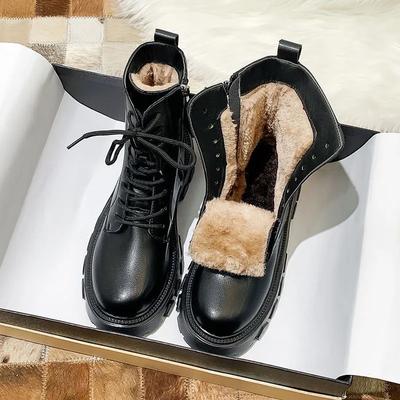 Weiche Leder Schneestiefel Damen 2025 Neu Herbst Plus Samt Baumwollschuhe Designermarke Luxus Damen Plateauabsätze Stiefeletten
