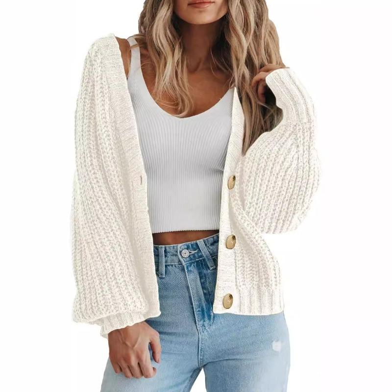 Fashion Casual Women's Knitted Cardigan Sweater Long Sleeves Loose Buttons Short Cardigans Jacket for Women Autumn and Winter Warm Knitwear Coat 25114