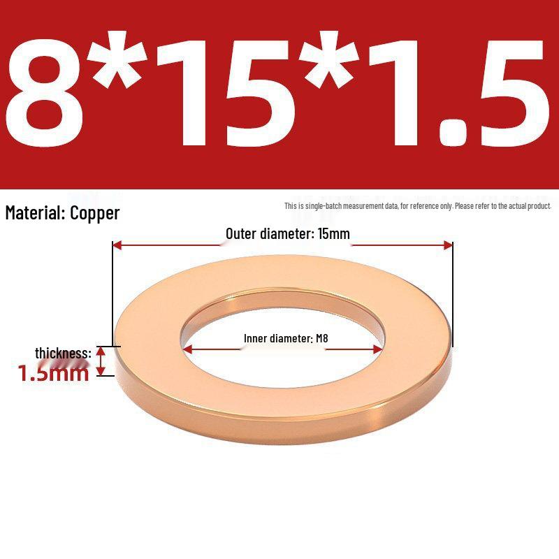 Pure Red Copper Gasket Sealing Ring for Marine Instruments, Metal Flat Washer M3-M60mm