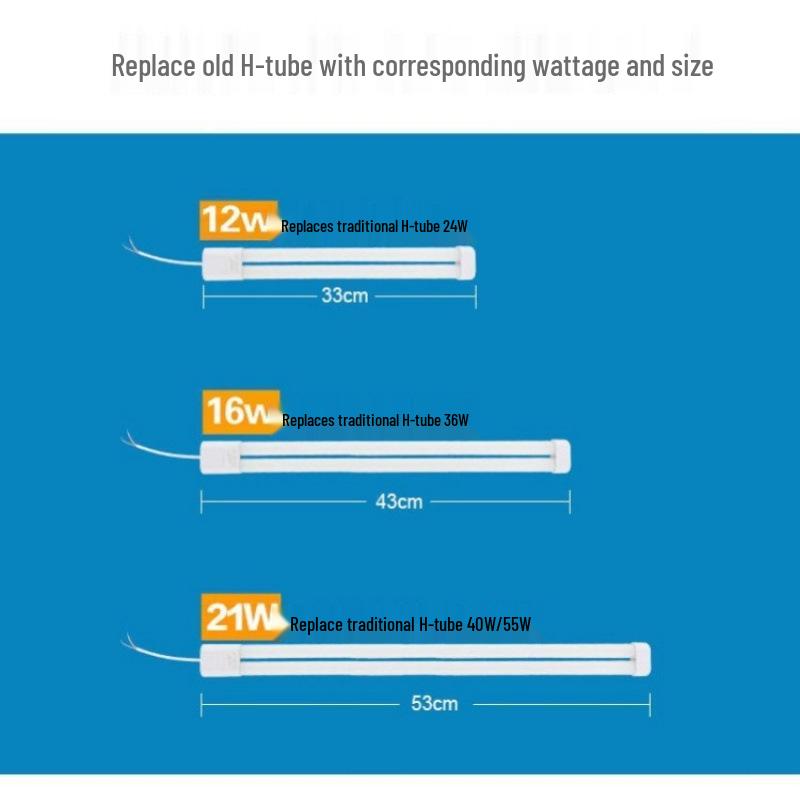 LED Tube Replacement: H-Type Four-Pin Fluorescent Retrofit, Three-Color, Energy-Saving, 12W/24W/36W/40W/55W