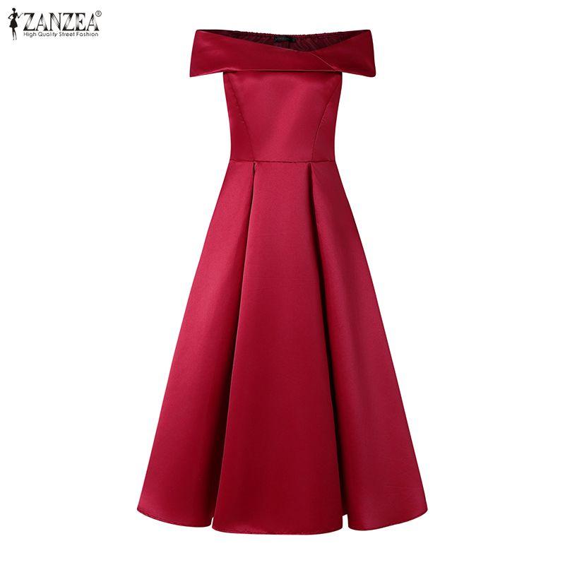 ZANZEA Elegant Women Off Shoulder Casual Sleeveless Long Dress