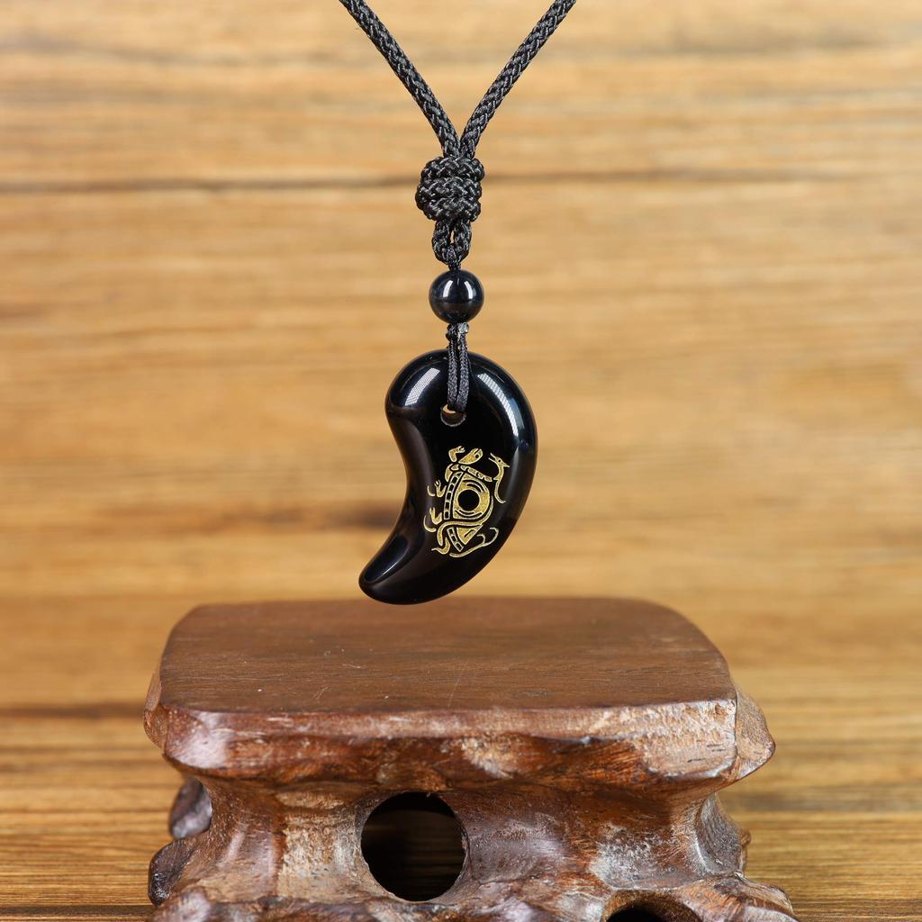 Onyx Black Tortoise Four Divine Beasts Magatama Amulet Adjustable and [KOAI] Carving, Health, Longevity, Relationships, Pendant/Necklace, Length,