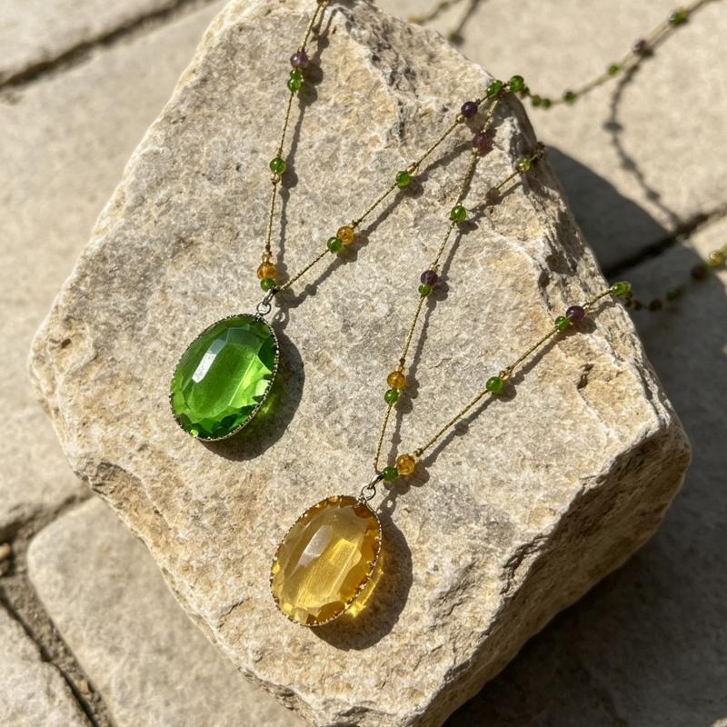Big Oval Crystal Long Pendant Necklace for Women Statement Green Minimalist Jewelry for Daily Party Use