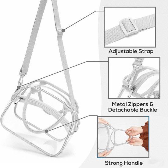 Transparent Handbag Clear Crossbody Tote with Adjustable Strap Large Capacity Waterproof Shoulder