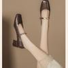 Autumn Winter New Soft Leather Mary Jane Shoes Chunky Heel Square Toe Retro Strap Comfortable Women Shoes Non-Slip Comfort