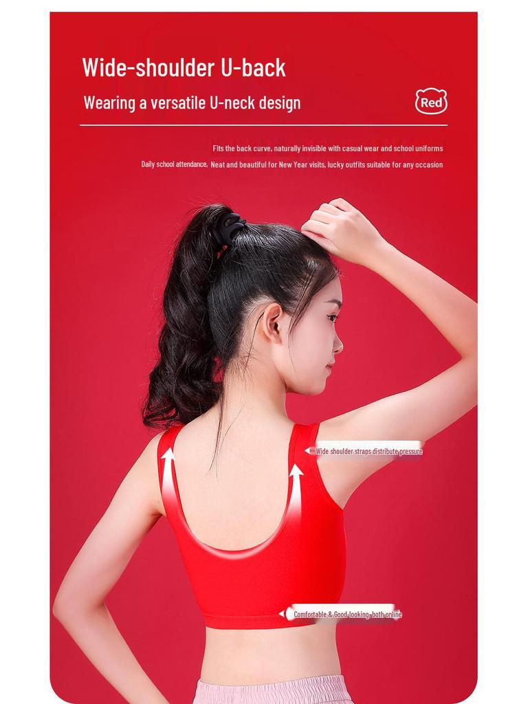 12-Year-Old Girls' Red Padded Zodiac Horse Bra - Anti-Nipple Show