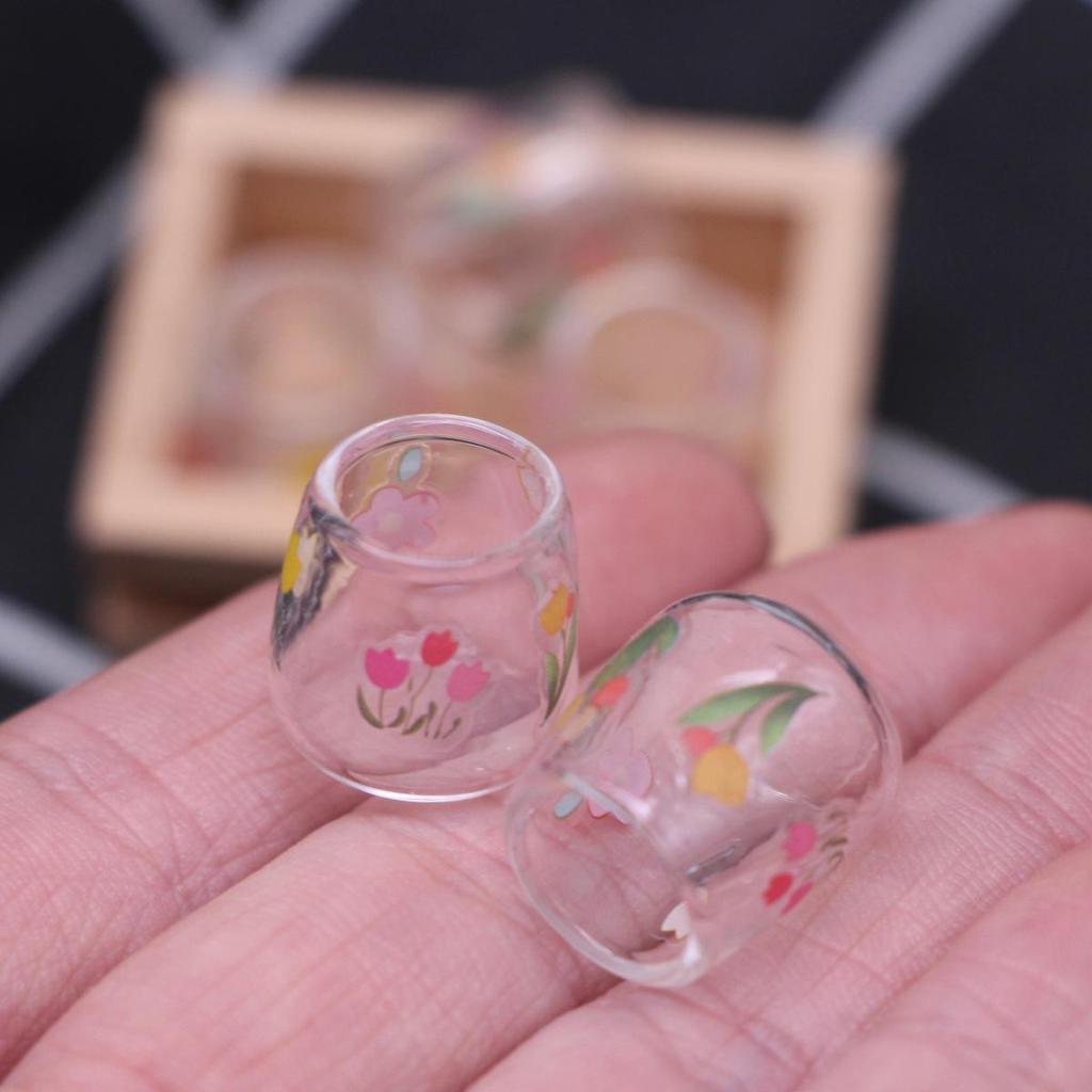 Miniature Dollhouse Embossed Glass Cup for BJD Scene Props