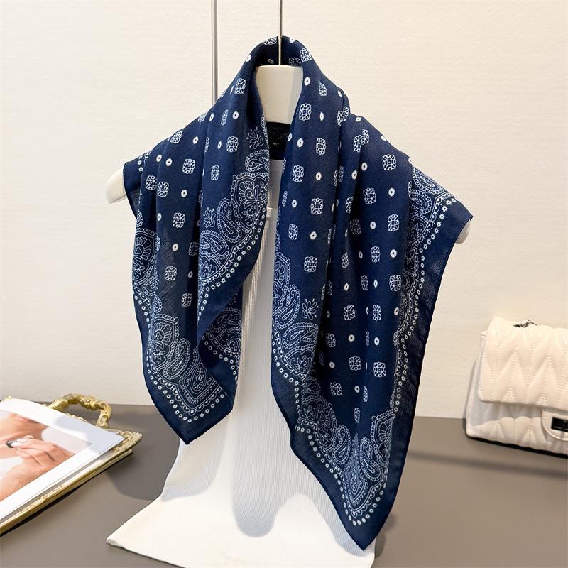 Cashew Herringbone Cotton Linen Small Square Scarf Silk Imitating Velvet Shawl Sun Protection Women's