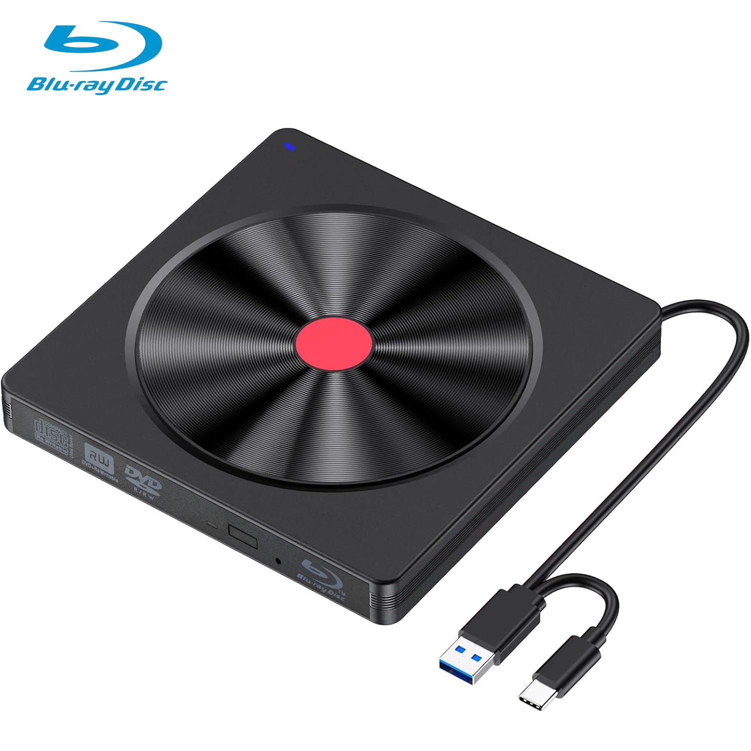 

Внешний Blu-ray привод, USB 3.0 и Type-C BD-ридер, DVD/CD-записывающее устройство – Портативный Blu-ray плеер для ноутбука/ПК, Windows/Linux/Mac OS чёрный