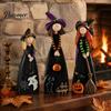Hand Painted Witch Theme Gifts Halloween Wooden Ornaments, Distressed Figurines, Retro Tabletop Black Cat And Crow Holiday Accents Decoration
