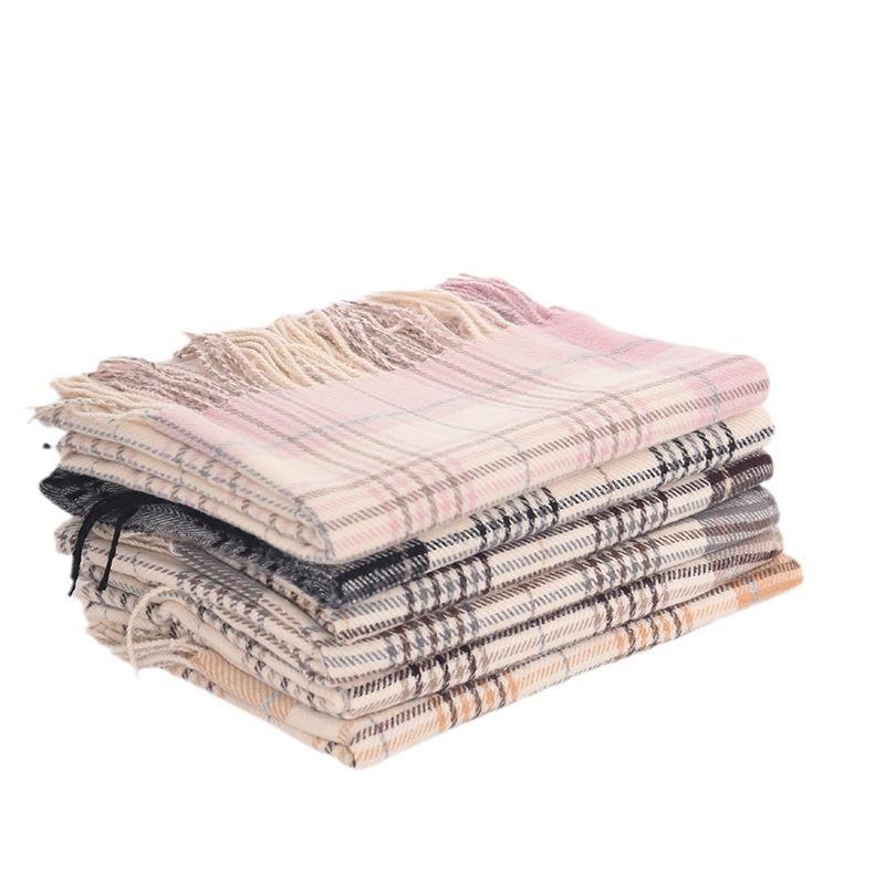 Cashmere Plaid Scarf Women'S Winter Warm Shawl Dual-Purpose Student Soft Retro Scarf