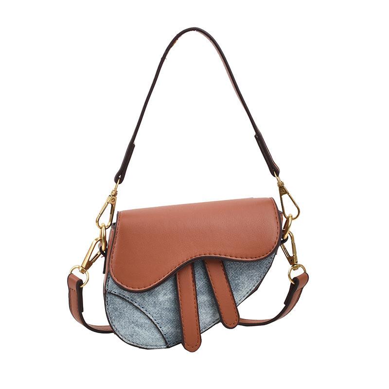 Stylish Mini Retro Saddle Bag For Kids In Colorful Contrast Design Perfect For Everyday Use DenimBrown