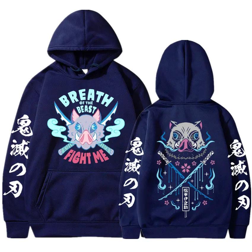 Anime Demon Slayer Hettegenser Kimetsu No Yaiba Morsom Kamp Inosuke Hettegenser Menn Kvinner Pullover Oversized Streetwear