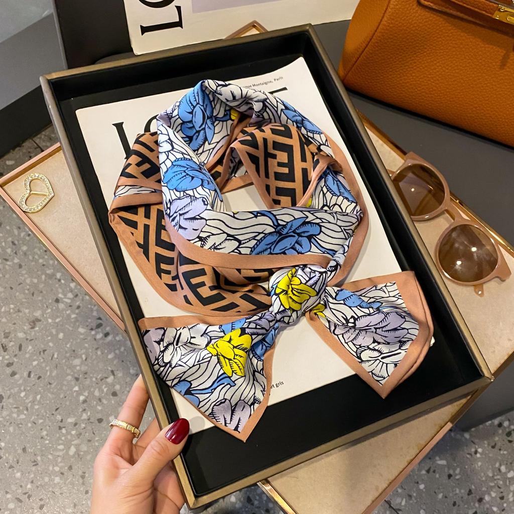 Luxury Summer Long Silk Scarf Female Animal Horse Print Thin Narrow Scarf Bag Hair Band Ribbon Scarfs Women Neckerchief