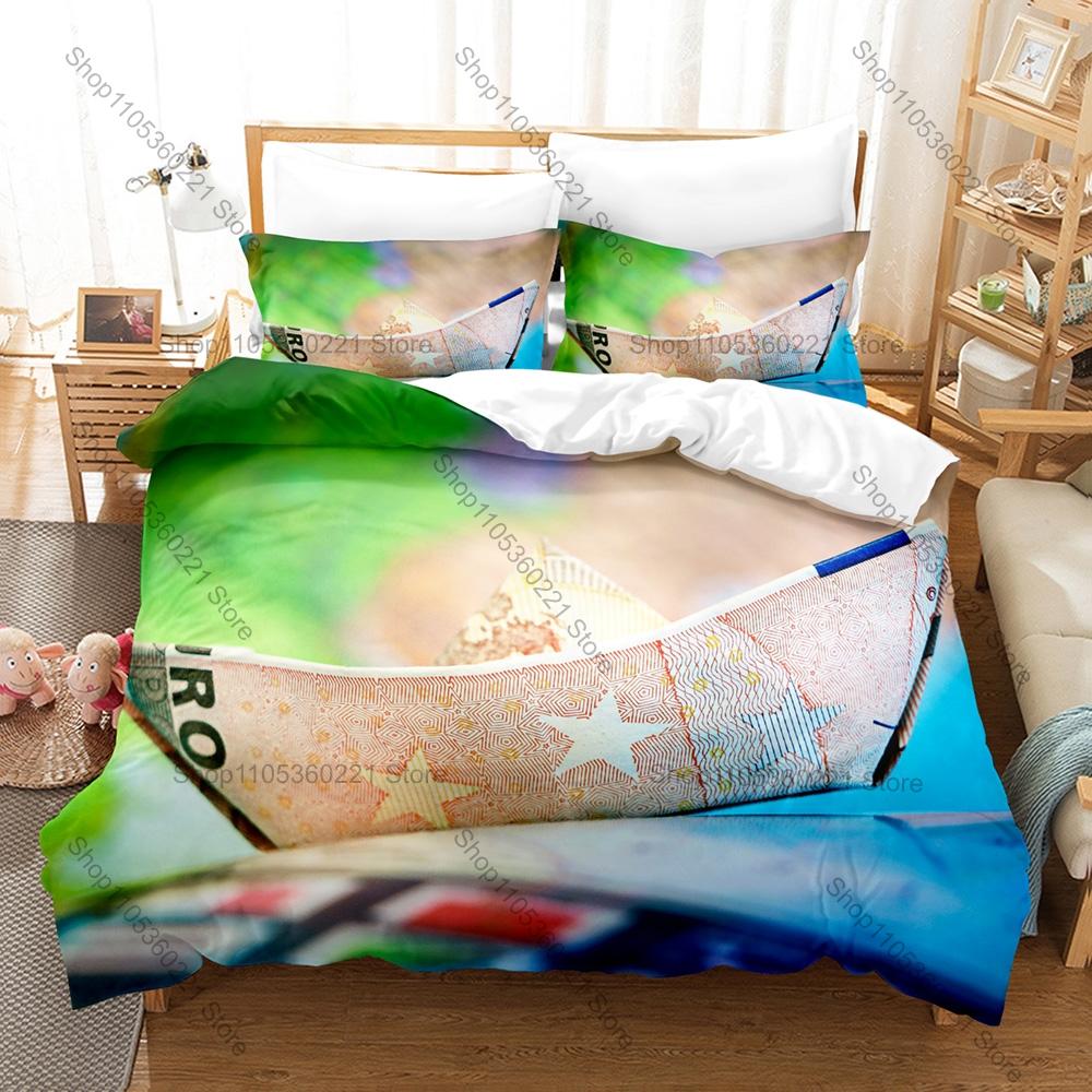 Cool Dollar Cash Money Pattern Bedding Set 1 Duvet Cover + 2 Pillowcases HD Digital Print Decor Bed Linen