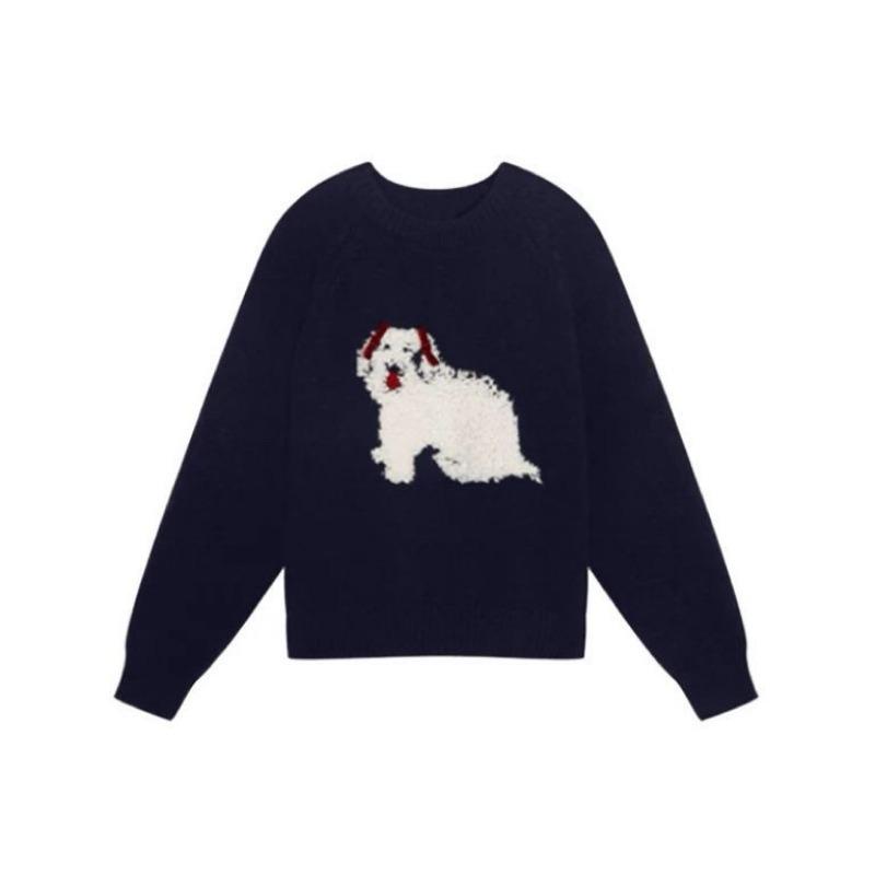 Navy Blue Raccoon Velvet Thickened Pullover Sweater for Women Autumn and Winter Bottoming Top