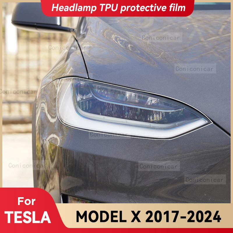 For TESLA Model X 2017-2024 Car Headlight Transparent TPU Protective Film Front Light Tint Change Color Sticker Accessories