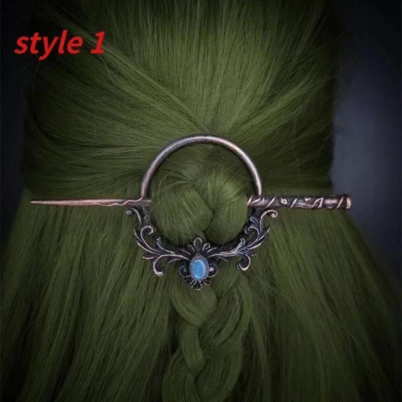 Gothic Style Retro Headwear Crow Skull Moonlight Stone Deer Antler Design Temperament Mysterious Hairpin Viking Decoration