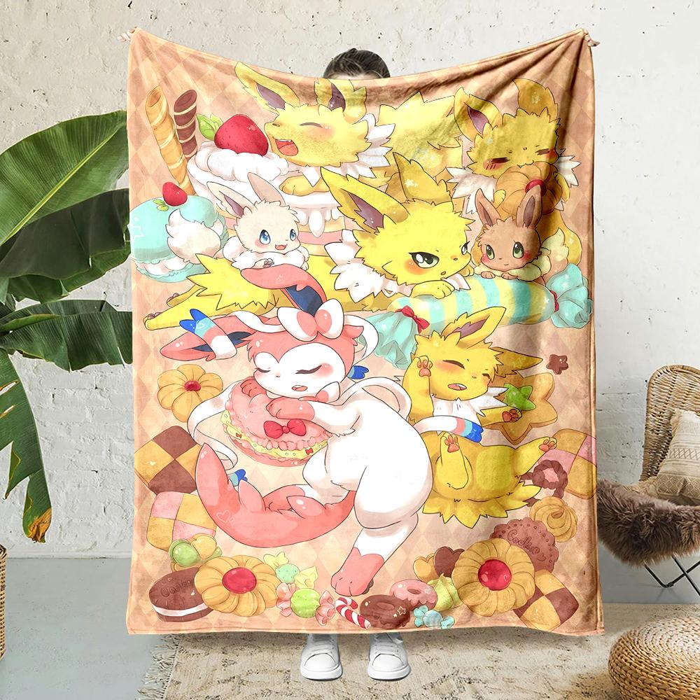 Japanese Games Pokemen-Eevee Cartoon Blanket Soft Fluffy Plush Blanket Sofa Office Quilt Throw Picnic Beach Towel Luxury Gift