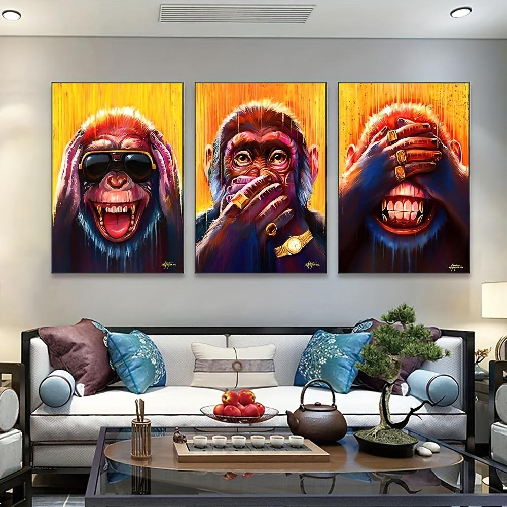 3pcs Three Funny Animal Monkey Posters and Prints Animal Earphone Canvas Paintings For Kids Living Room Wall Art Decor Posters