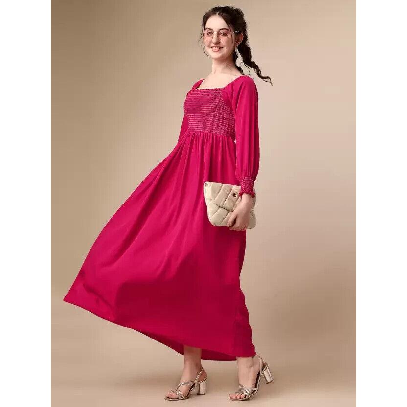 Women Casual Square Neck Crepe Solid Fit & Flare Full Length Dress Western Kurti VF-1810