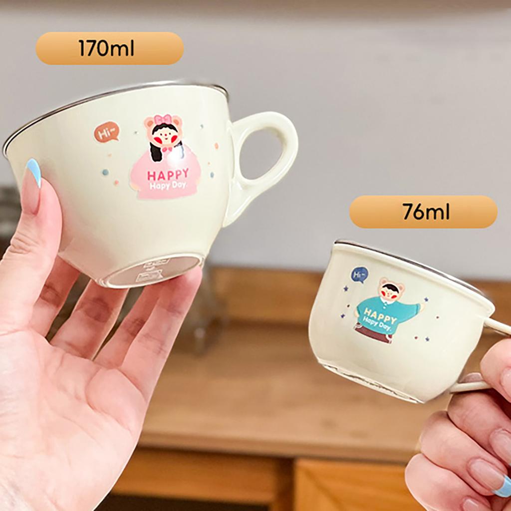 Mini Cartoon Children Water Cup With Handle 304 Stainless Steel Double Wall Milk Coffee Mug Durable Anti Scalding Drinking Cup