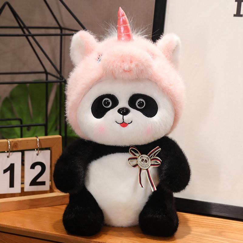 Panda Plush Toy Unicorn Hat Doll Stuffed Animal Cartoon Decor Pp Cotton Gift