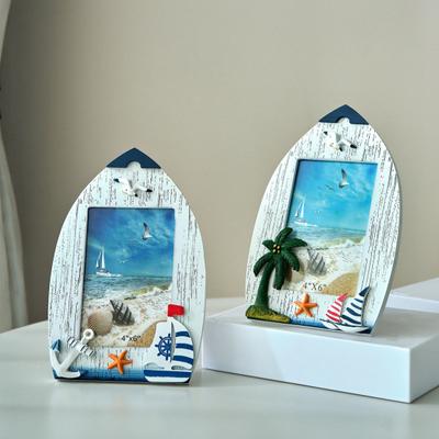 Coastal Beach Picture Frame Wooden Ocean Theme Photo Frame with Seagull Coconut Tree for Living Room Bedroom Desk Table Decor